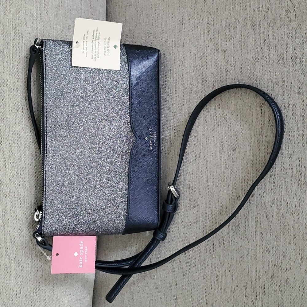 NEW Kate Spade cross body bag,purse, Lola glitter,dusk grey.Beautiful bluish tin
